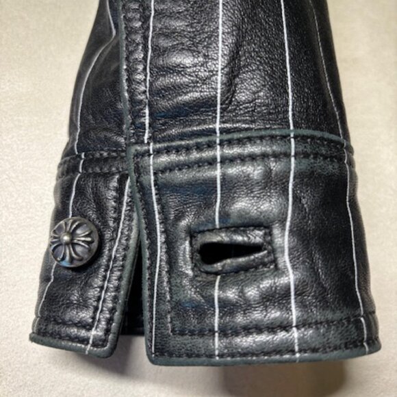 Chrome Hearts Black Leather Jean Jacket w/ White Pinstripe (Vintage) - Picture 9 of 14
